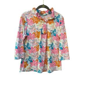 Anthony’s Resort Wear Top Womens Medium Pastel Flower Pattern 3/4 Sleeve Stretch